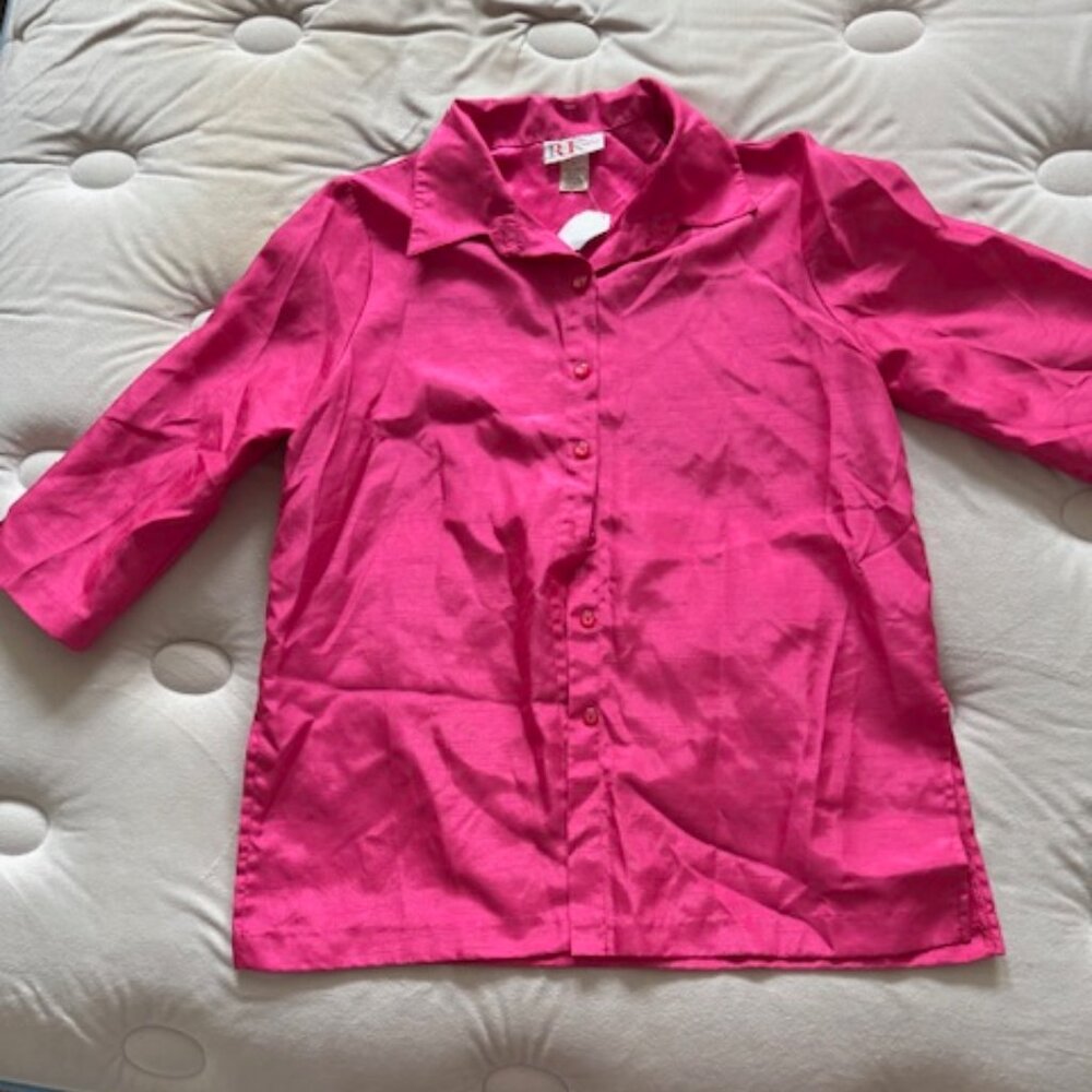 R & K Originals Button Up Hot Pink Polyester 3/4” Sleeve Shirt Size 10